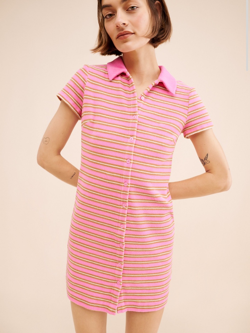 English Factory Terry Striped Polo Dress Size Small